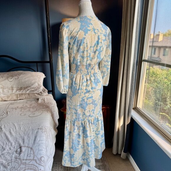 Blue and Cream Floral Long Sleeved Dress - Picture 6 of 12